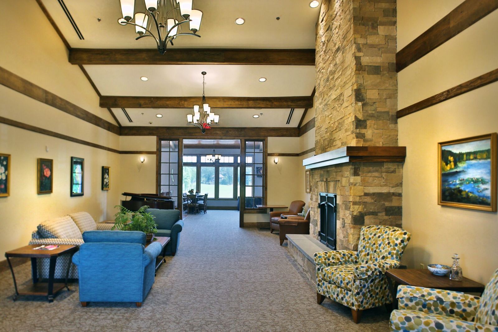 fireplace area inside the clubhouse